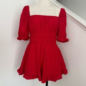 NWT Francesca’s Puff Sleeve Ruffles Red Romper Trixxi Size Medium Jumpsuit